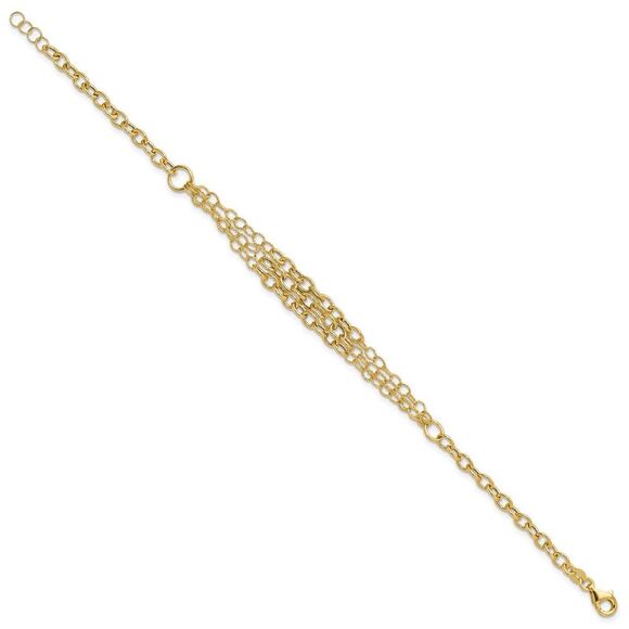 Kazi Luxury 14k Yellow Gold & Textured 3 Layer Fancy w/ .5in ext. Bracelet - Picture 2 of 6